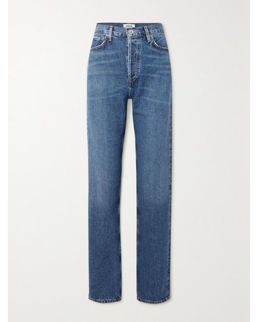 Agolde Blue Net Sustain 90's Pinch Waist Long High-Rise Straight-Leg Organic Jeans