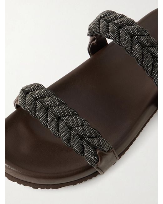 Brunello Cucinelli Brown Bead-Embellished Leather Sandals