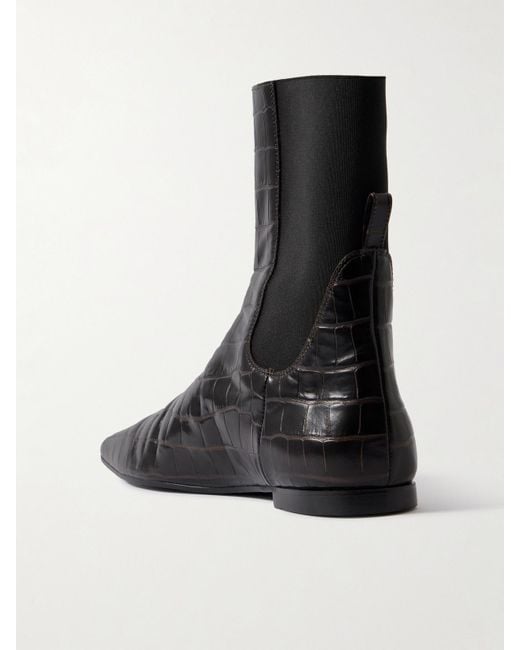 Totême  Black Croc-Effect Leather Ankle Boots