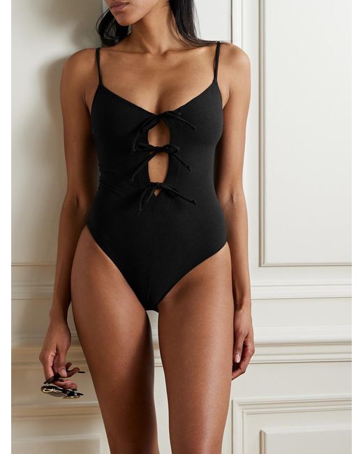 Lisa Marie Fernandez Black Tie-Detailed Crepe Swimsuit