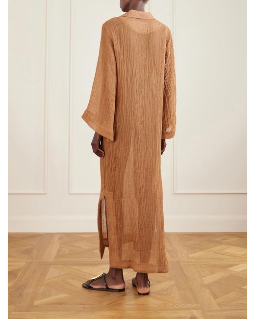 Lisa Marie Fernandez Brown Crinkled Linen-Blend Gauze Kaftan