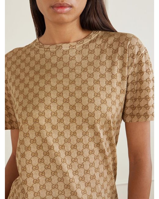 Gucci Natural Gg Supreme Jacquard Cotton-Jersey T-Shirt