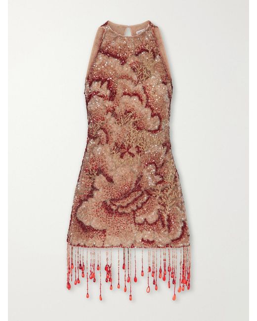 Clio Peppiatt White Fringed Beaded Sequin-Embellished Mini Dress