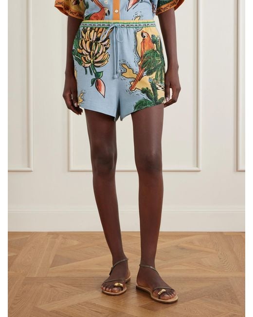 Farm Rio Blue Beaches Path Printed Linen-Blend Shorts