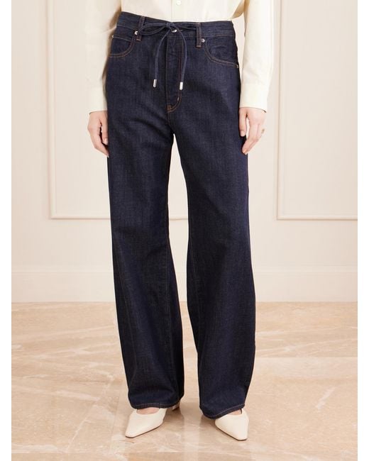 FRAME Blue The Off Duty Drawstring Bow High-Rise Barrel-Leg Jeans