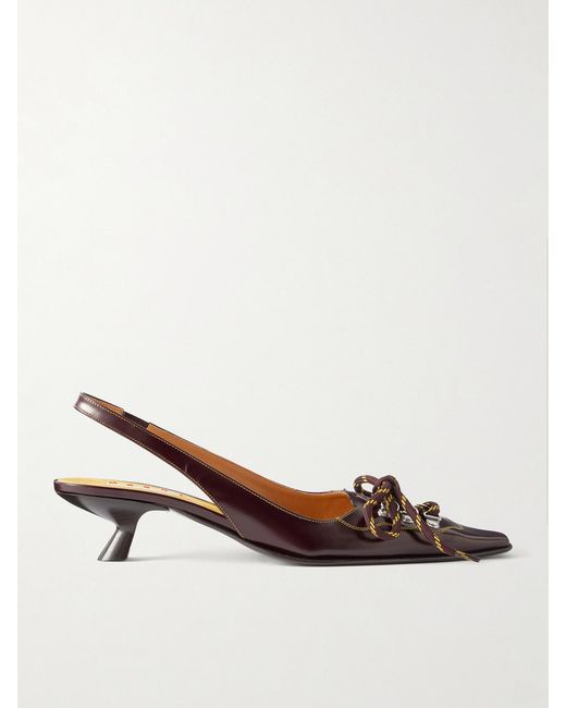 Marni Natural Lace-Up Leather Slingback Pumps
