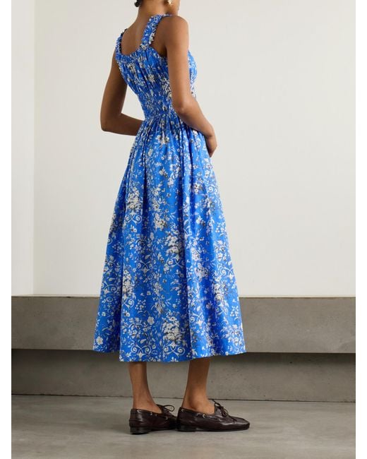 Doen Blue Emmaretta Midikleid Aus Biobaumwoll-Voile Mit Blumenprint Und Raffungen