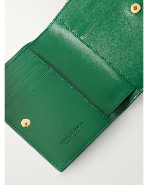 Bottega Veneta Green Intrecciato 15 Leather Wallet