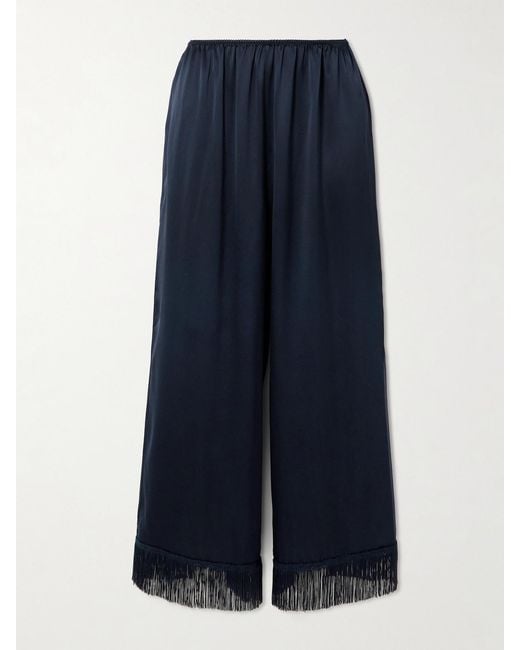 Doen Blue Lavon Fringed Silk Wide-Leg Pants