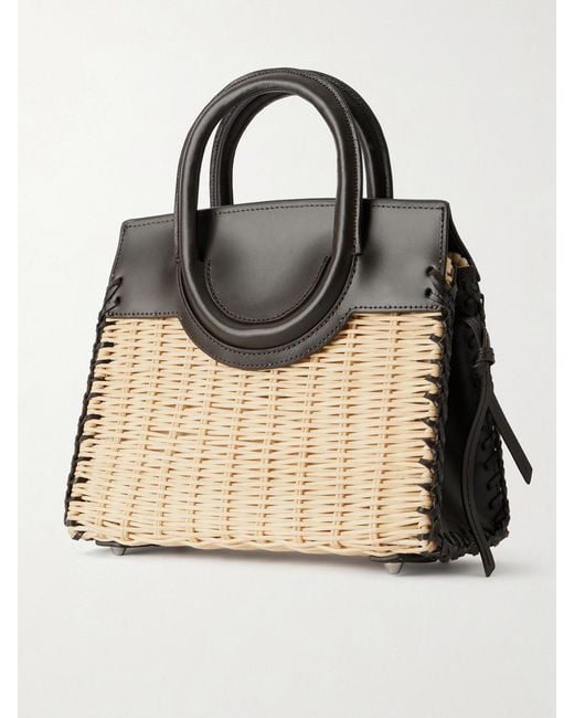 Staud Natural Maude Mini Leather-Trimmed Raffia Tote