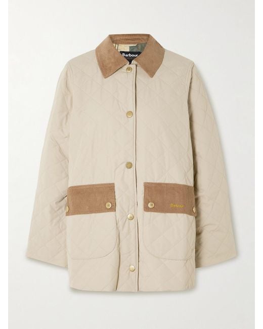 Barbour Natural Corinne Cotton Corduroy-Trimmed Quilted Shell Jacket