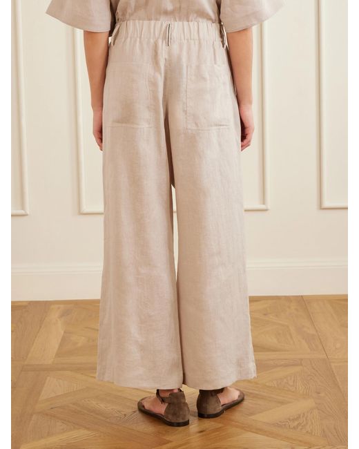 Brunello Cucinelli Natural Linen Wide-Leg Drawstring Pants