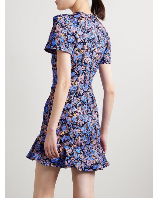 Kika Vargas Blue Zeina Ruffled Floral-Print Twill Mini Dress