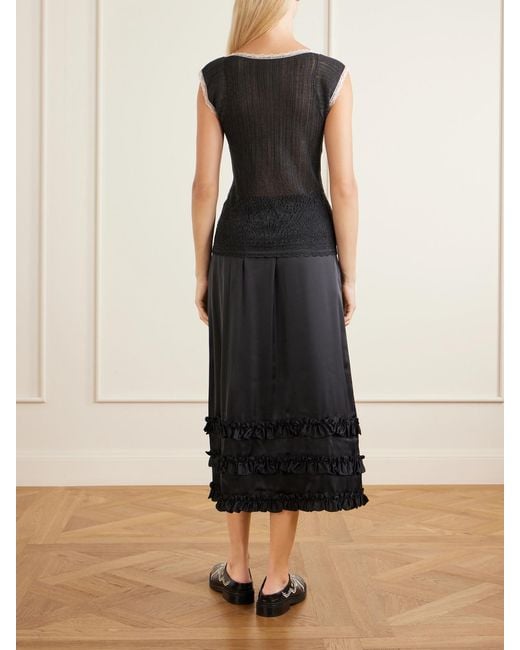 Anna Sui Black Lace-Trimmed Jersey Cami