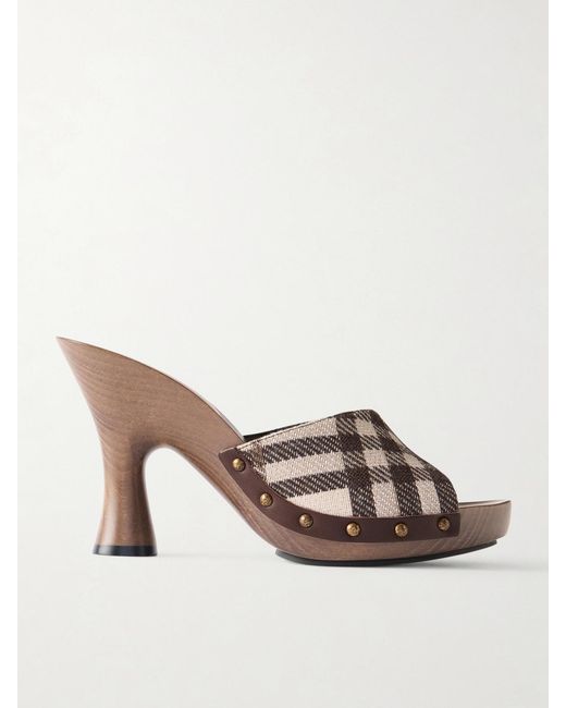Burberry Brown Le Potter Embellished Checked Woven Mules
