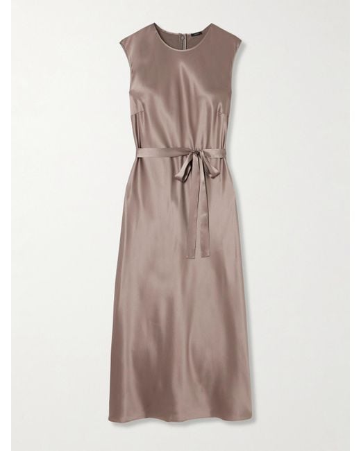 Joseph Natural Garnier Belted Silk-Satin Midi Dress