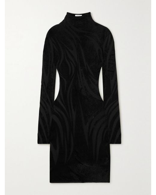 Mugler Black Minikleid aus chenille mit stehkragen