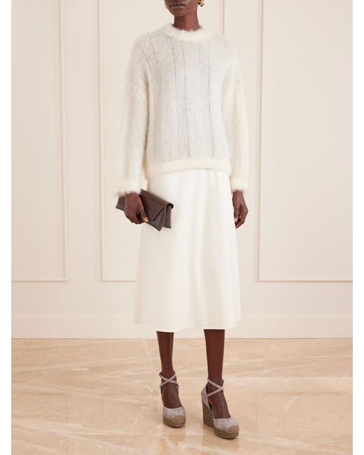 Brunello Cucinelli Natural Embellished Suede Platform Wedge Espadrille Sandals