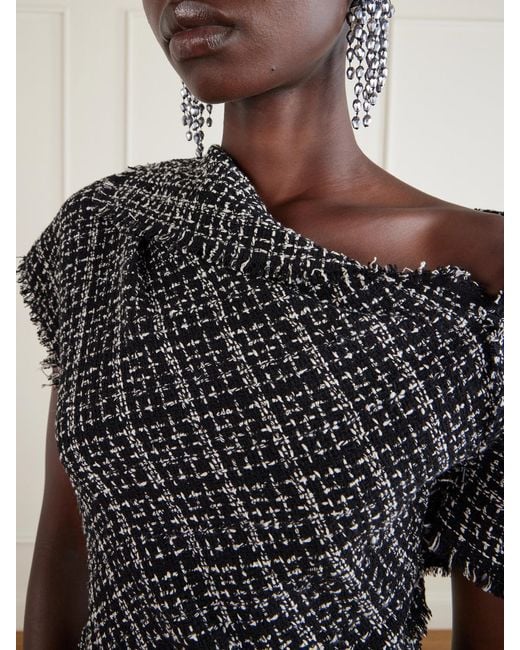 Erdem Black Asymmetric Cotton-Blend Tweed Midi Dress