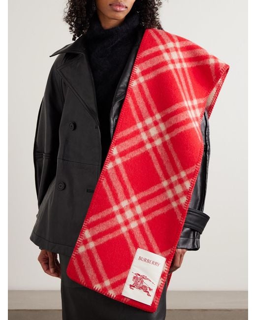 Burberry Red Schal Aus Karierter Wolle