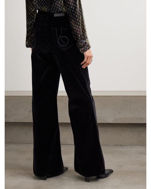 LaDoubleJ Black Cotton-Velvet Wide-Leg Pants