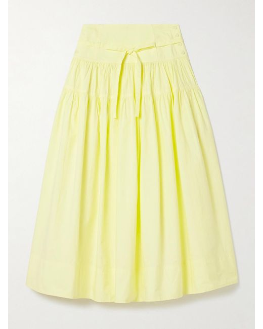 Ulla Johnson Yellow Angeline Midirock Aus Vorgewaschener Baumwollpopeline Mit Raffungen Zum Binden