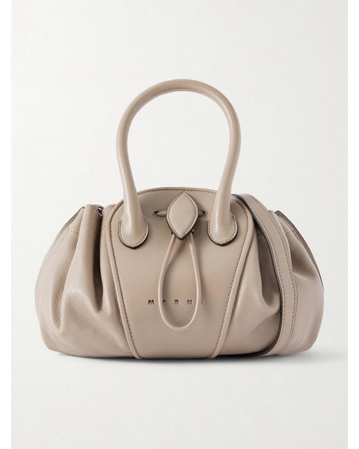 Marni Natural Tulipea Small Ruched Leather Shoulder Bag