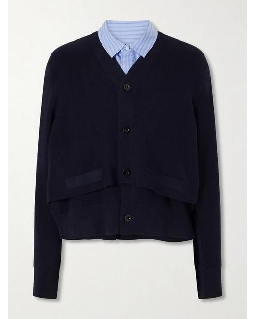 Sacai Blue Cotton-Poplin Cardigan