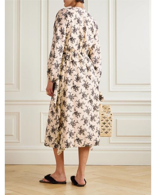 Sea Natural Joan Midikleid Aus Voile Mit Blumenprint Und Volant Zum Binden