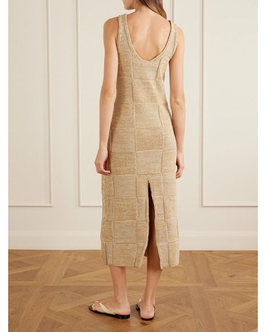 Auralee Natural Paneled Cotton And Linen-Blend Knitted Midi Dress