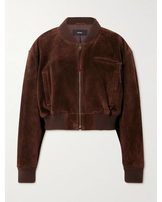 Arma Brown Elettra Cropped Suede Bomber Jacket
