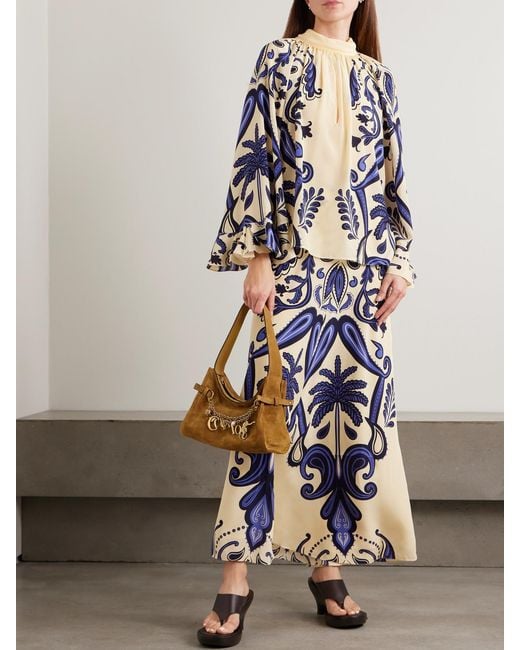 Johanna Ortiz Blue Everywhere Printed Silk Crepe De Chine Maxi Skirt