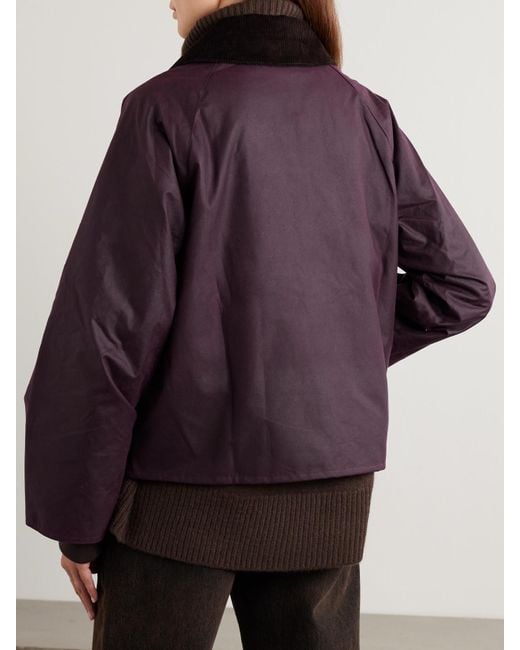 Barbour Purple Arlene Jacke Aus Gewachster Baumwolle Mit Cordbesatz