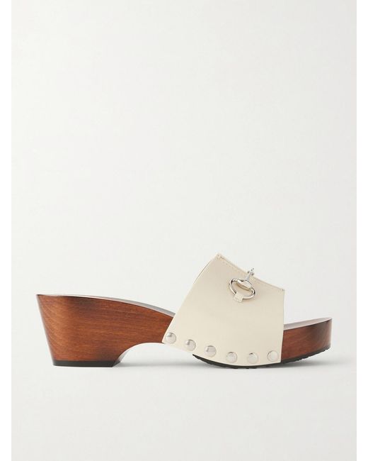 Gucci Natural Embellished Leather Clogs