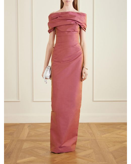 Marmar Halim Pink Off-Shoulder Gathered Taffeta Gown