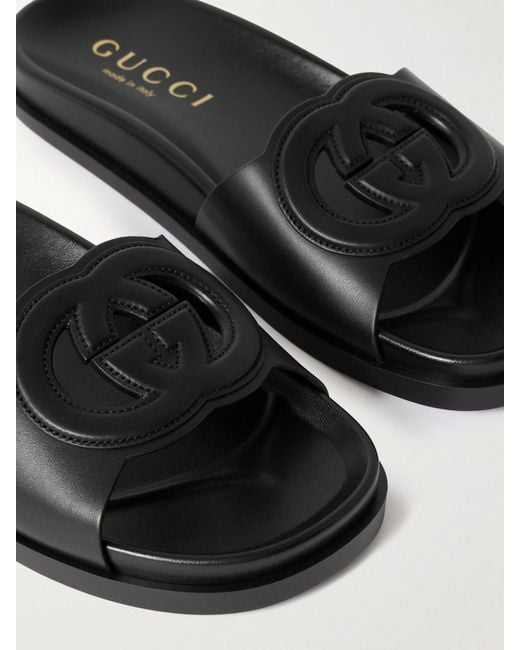Gucci White Cutout Leather Slides