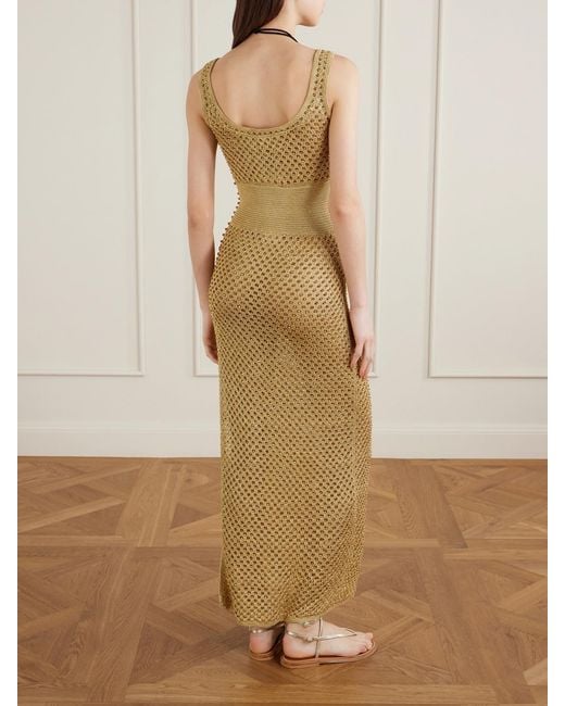 Galvan White Vento Crystal-Embellished Crocheted Midi Dress