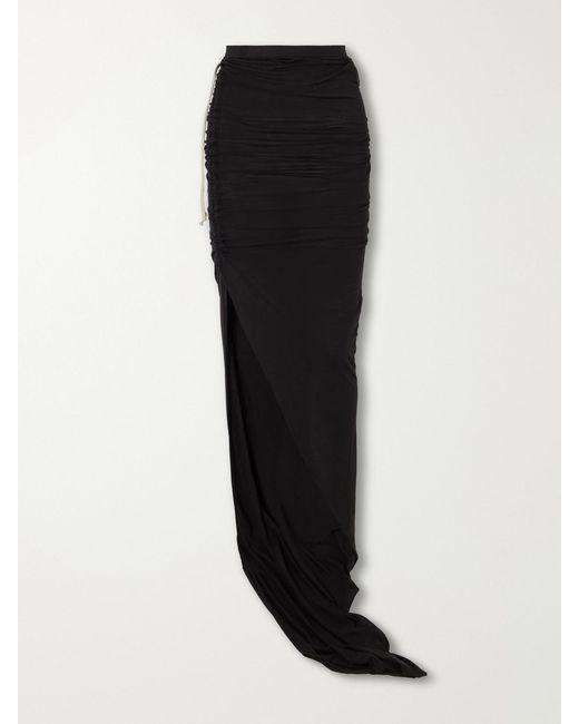 Rick Owens Black Drkshdw Ruched Cotton-Jersey Maxi Skirt