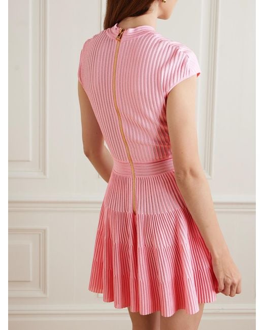 balmain button-embellished ribbed-knit mini dress Balmain Button-embellished Ribbed-knit Mini Dress - Women - Pink Dresses
