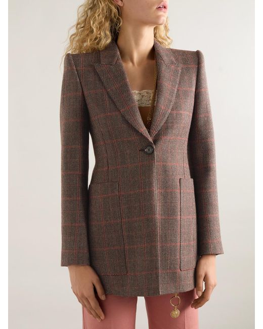 Chloé Brown Checked Wool Blazer