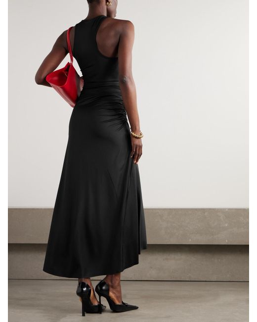 Victoria Beckham Black Asymmetrisches Midikleid Aus Glänzendem Jersey Mit Raffungen