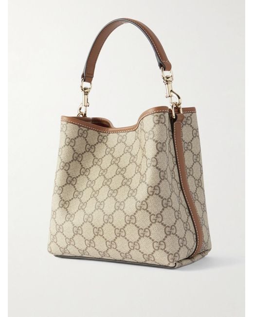 Gucci Natural Gg Emblem Leather-Trimmed Printed Coated-Canvas Bucket Bag