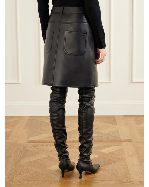 Courreges Black Leather Knee-Length Skirt