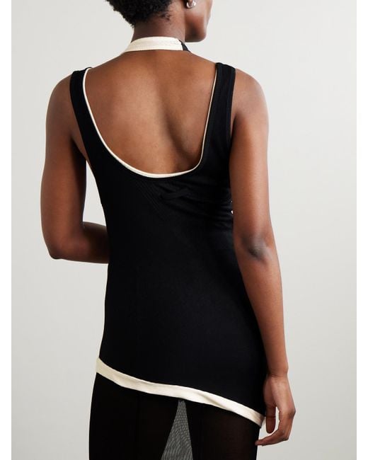 Jean Paul Gaultier Black Asymmetric Layered Buckled Ribbed Cotton-Jersey Tank