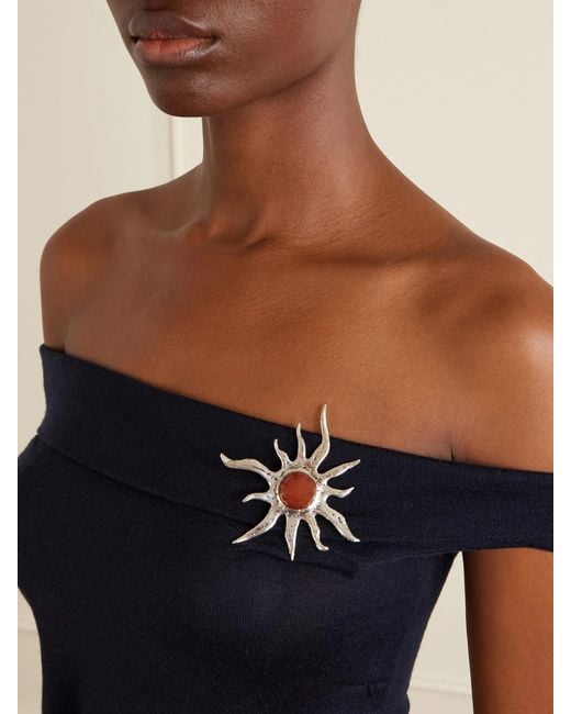 Sophie Buhai White Ra And Carnelian Brooch
