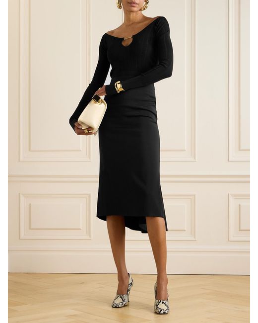 Jacquemus Black Sablier Draped Crepe-Jersey Midi Skirt