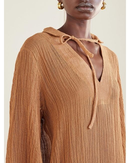 Lisa Marie Fernandez Brown Crinkled Linen-Blend Gauze Kaftan