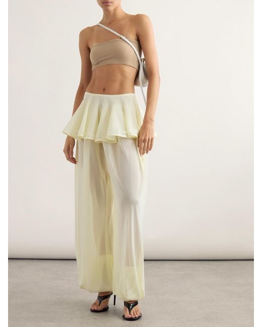 Alaïa Yellow Pleated Georgette Peplum Balloon Pants