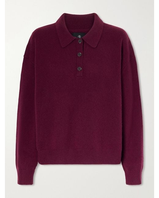 Anine Bing Purple Cashmere Polo Sweater