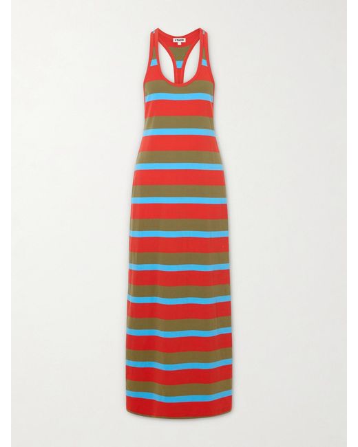 Staud White Encino Striped Cotton-Blend Maxi Dress